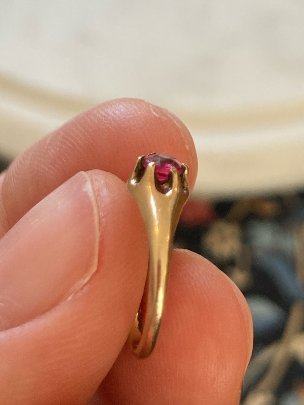 Antique Victorian Old Cut Ruby Paste Belcher Ring, Loeb & Co. 1896, Tiny Size - Picture 13 of 16
